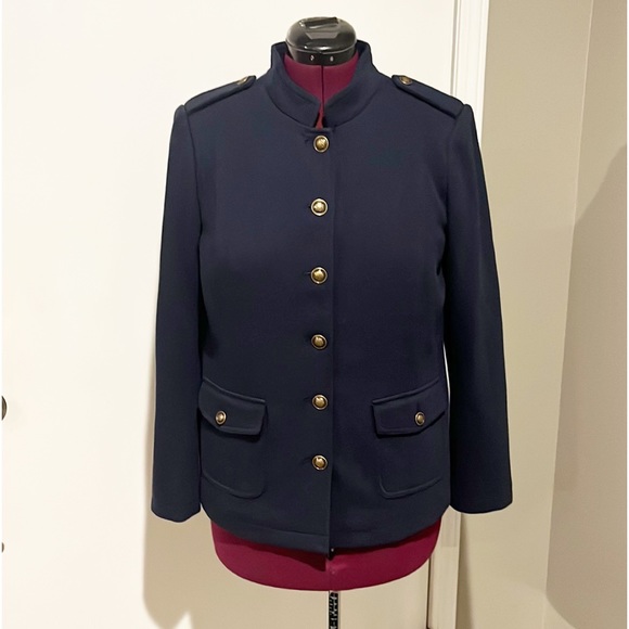 Talbots Knit Band/Military Blazer Navy with Bronze Crest Buttons Size 14 - Picture 2 of 10
